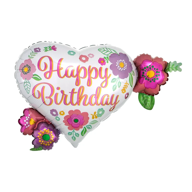 SuperShape™ XL® 27" Happy Birthday Floral Print Foil Balloon