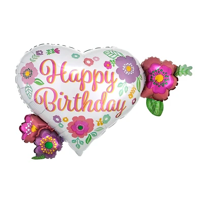 SuperShape™ XL® 27" Happy Birthday Floral Print Foil Balloon