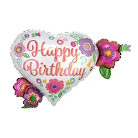 SuperShape™ XL® 27" Happy Birthday Floral Print Foil Balloon