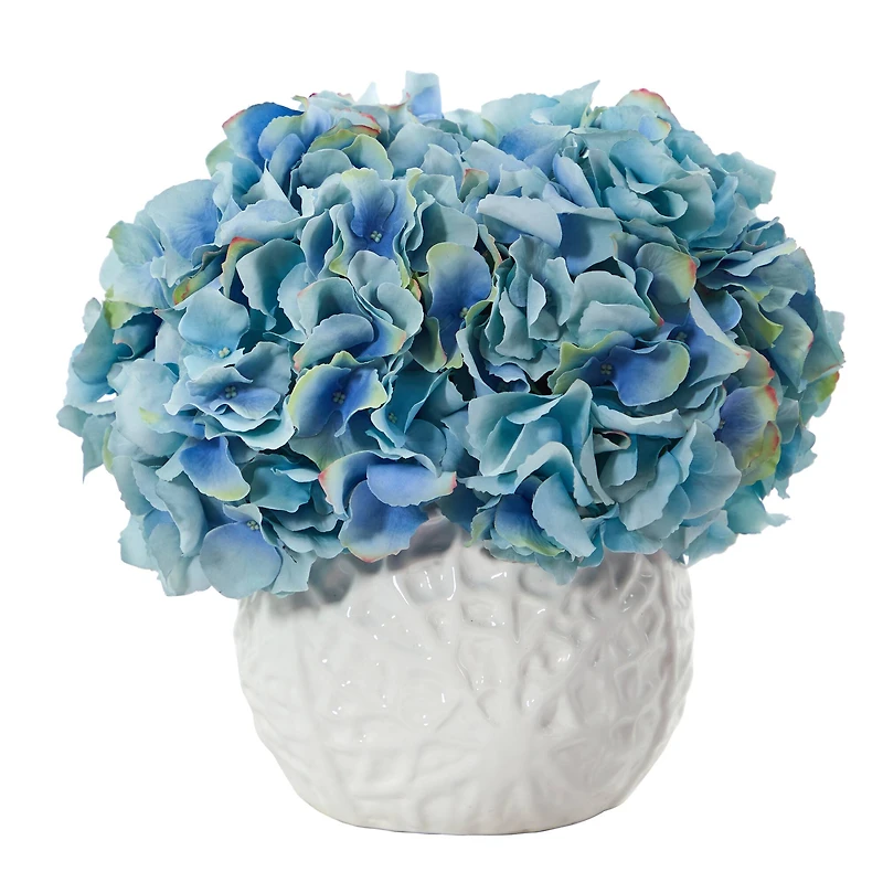11" Hydrangea Artificial Arrangement in White Vase