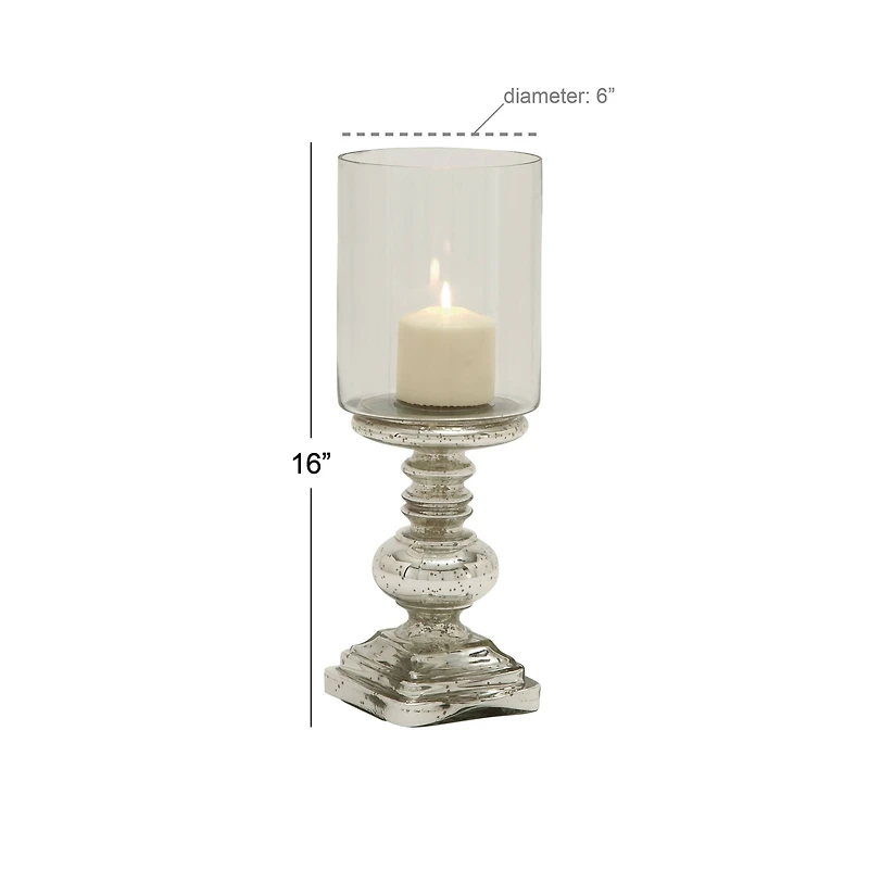 16" Silver Glass Traditional Candle Holder