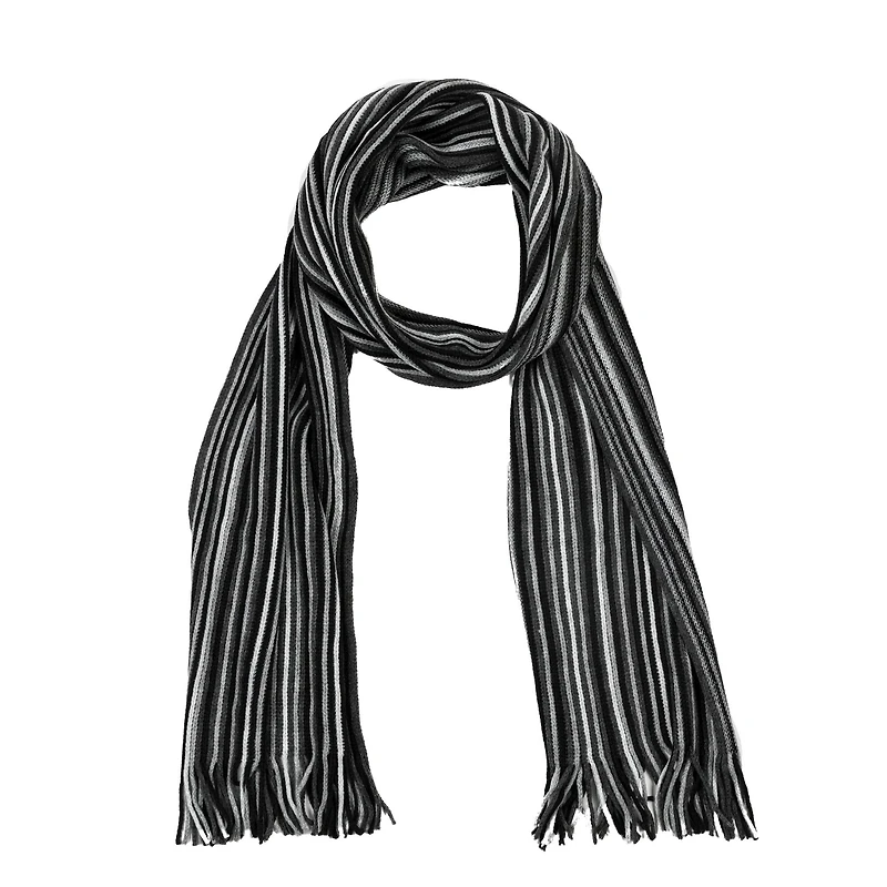 Glitzhome® 70" Men's Black & White Striped Scarf with Tassels