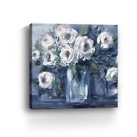 Indigo And White Blooms In Mason Jar Canvas Giclee