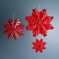 Red Paper Snowflake Ornament Set
