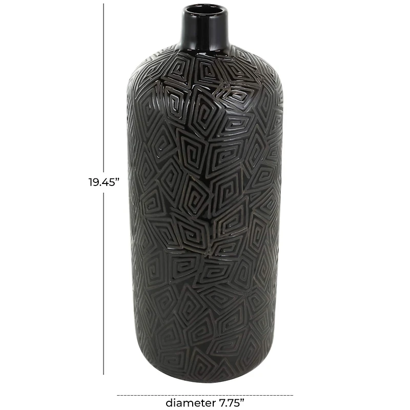 19" Black Geometric Etched Ceramic Vase