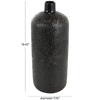 19" Black Geometric Etched Ceramic Vase