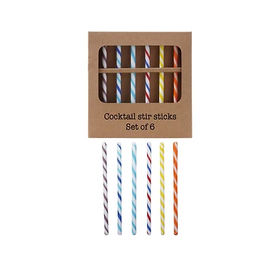 Hello Honey® 6-Piece Multicolor Glass Cocktail Stir Stick Set with Stripes