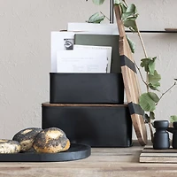 Hello Honey® Black Metal Containers with Mango Wood Lids Set