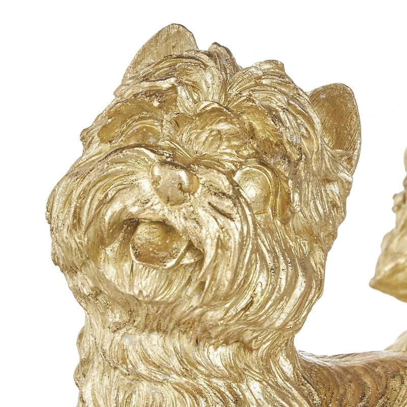 Gold Sitting & Standing Dogs Polystone Sculpture Set