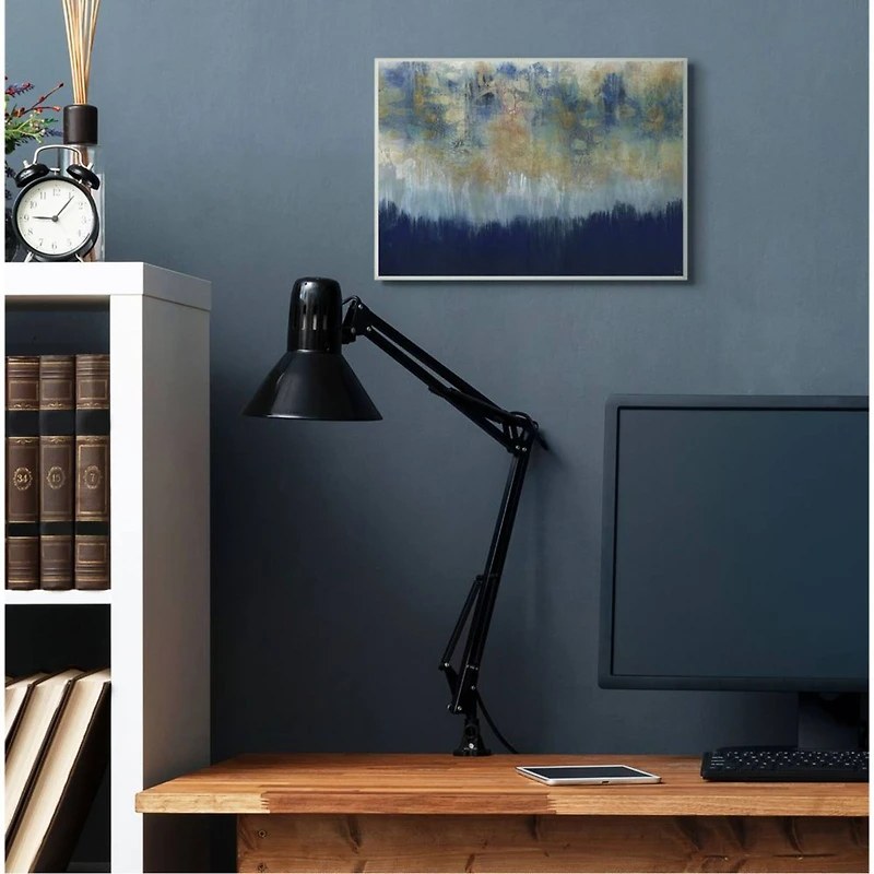 Stupell Industries Abstract Gold Blue Textured Surface White Framed Wall Art