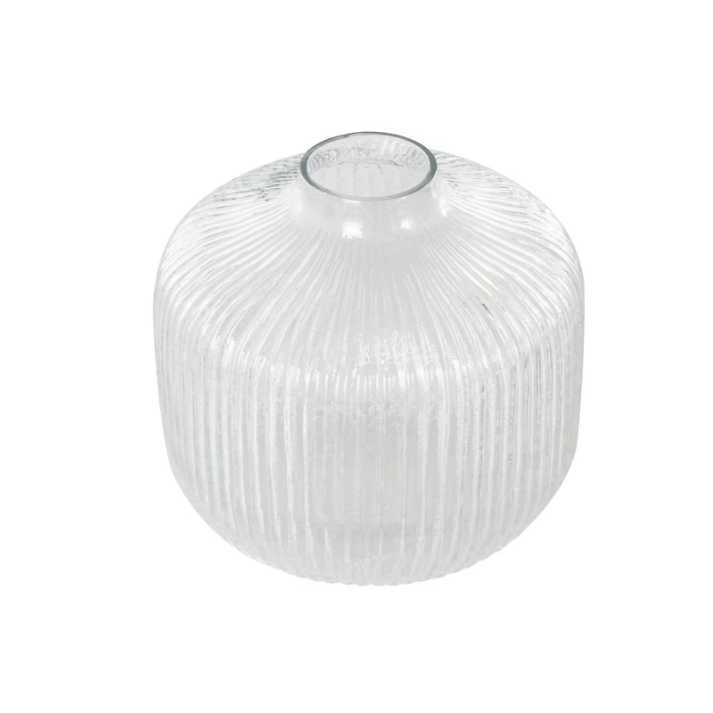 8.5" Clear Short Round Ribbed Glass Vase