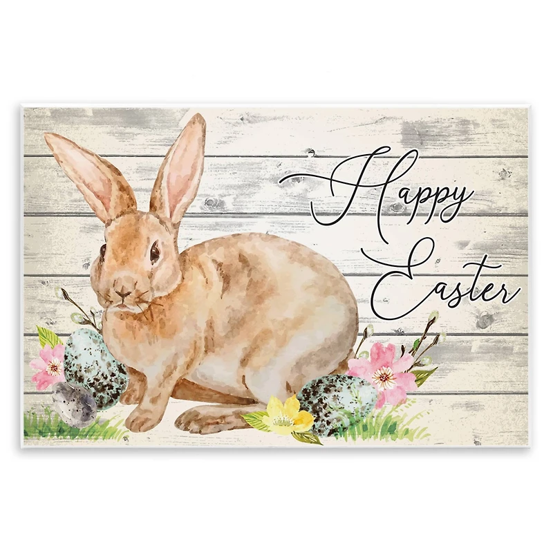 Stupell Industries Spring Floral Happy Easter Bunny Wall Plaque Art