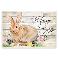Stupell Industries Spring Floral Happy Easter Bunny Wall Plaque Art