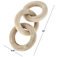 20" Cream Wood Chain 3-Link Sculpture with Natural Wood Grain