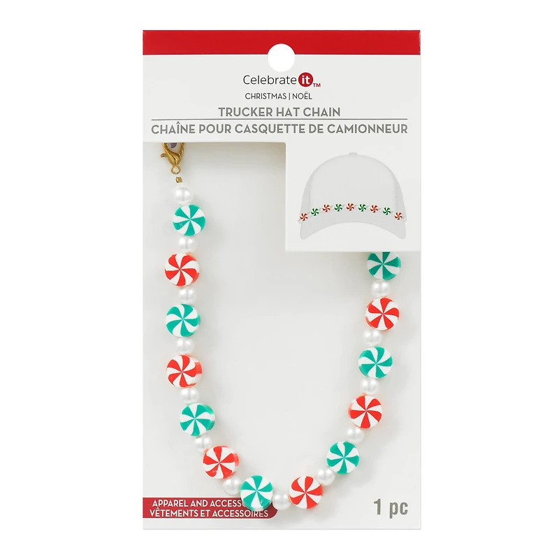 Red & Green Peppermints & Pearls Trucker Hat Chain by Celebrate It™