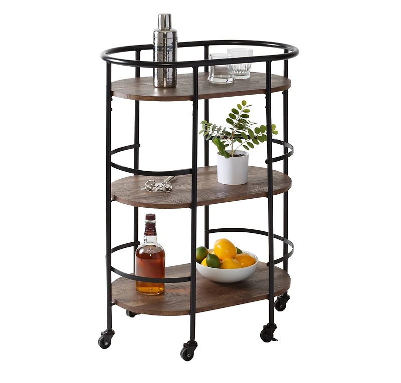 Honey Can Do 3-Tier Black & Rustic Brown Rolling Bar & Serving Cart