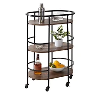 Honey Can Do 3-Tier Black & Rustic Brown Rolling Bar & Serving Cart