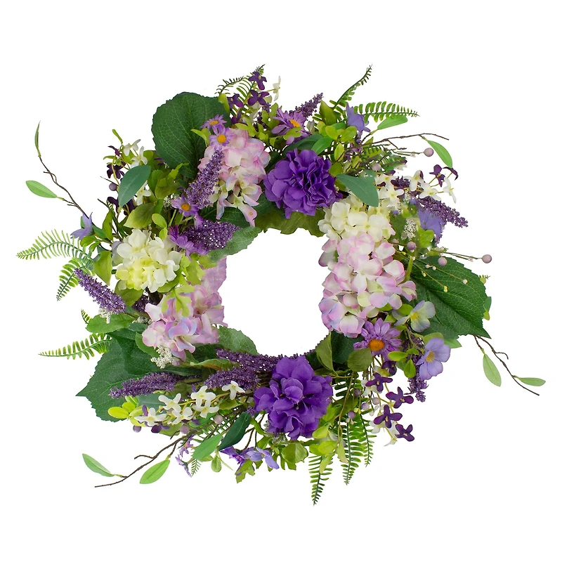 26" Purple Hydrangea & Foliage Spring Floral Twig Wreath