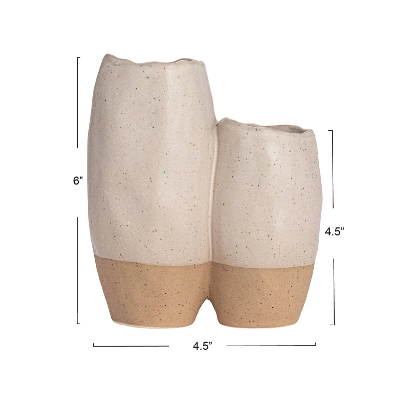 Hello Honey® 6.25" White & Beige 2-Tone Stoneware Vase with Reactive Glaze
