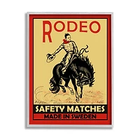 Stupell Industries Rodeo Safety Matches Cowboy Bucking Bronco Red Yellow in Gray Frame Wall Art