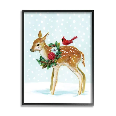 Stupell Industries Snowy Deer Holiday Cardinal Framed Giclee Art