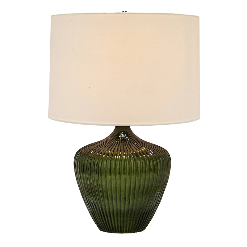 Hello Honey® 2ft. Green Glass Table Lamp with White Drum Shade