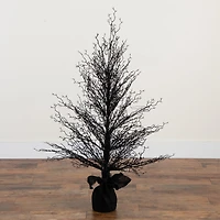 4ft. Pre-Lit LED Halloween Black Twig Artificial Fall Tree in Burlap Planter