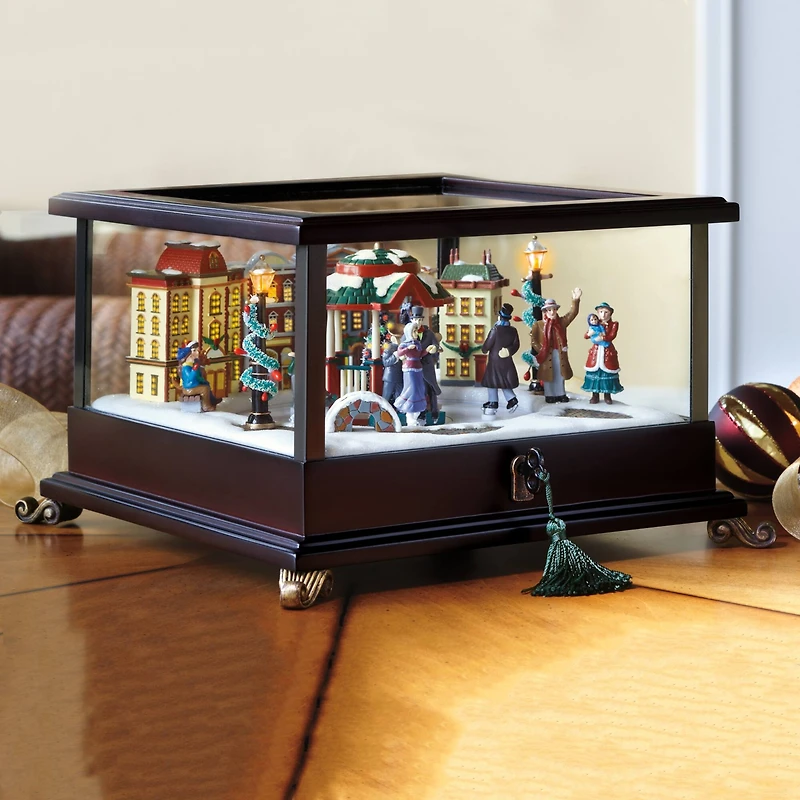 Mr. Christmas 10.5" Animated Village Holiday Music Box with Skaters