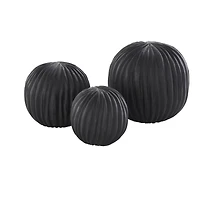 Black Teak Wood Carved Orbs Set