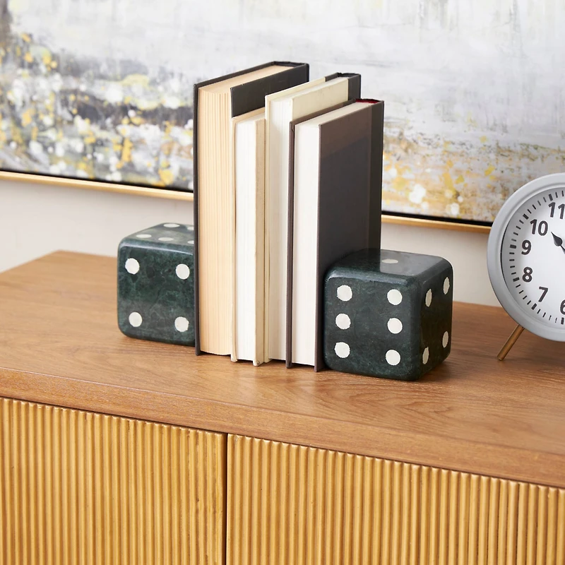 Green Marble Dice Decorative Bookends with White Accents