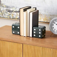 Green Marble Dice Decorative Bookends with White Accents