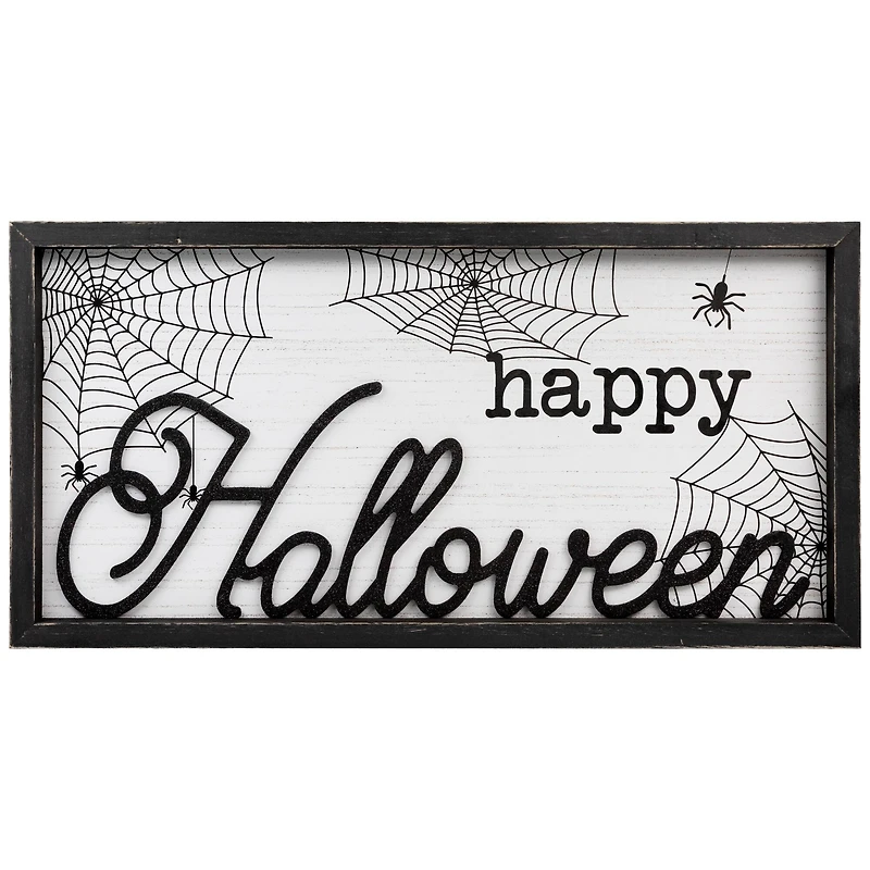 Stupell Industries Happy Halloween Spider Web Framed Giclee Art