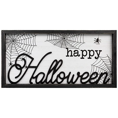 Stupell Industries Happy Halloween Spider Web Framed Giclee Art