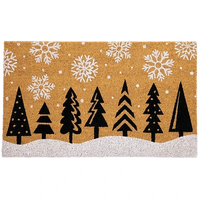 30" Natural Coir Trees & Snowflakes Christmas Doormat