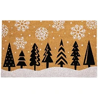 30" Natural Coir Trees & Snowflakes Christmas Doormat