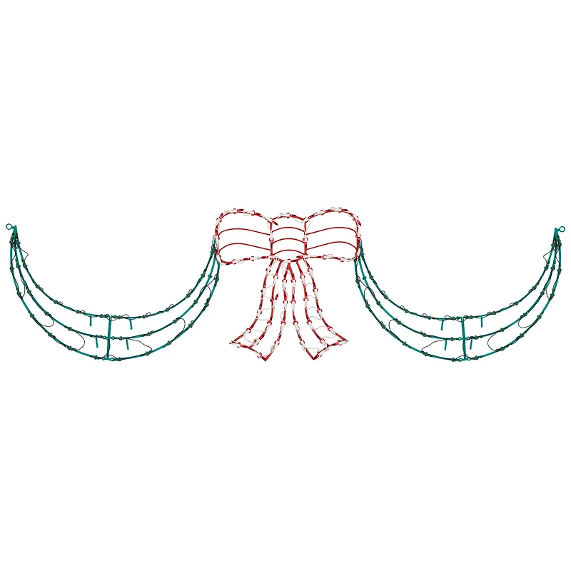 3-Piece Lighted Red Bow and Green Swag Christmas Decoration