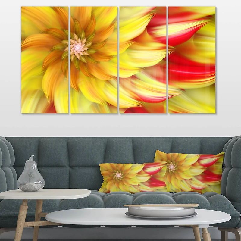 Designart - Rotating Yellow Red Fractal Flower