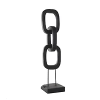 32" Black Teak Wood 3-Link Chain Sculpture with Stand