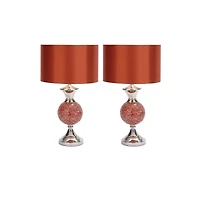 Set of 2 Red Glass Glam Table Lamp, 25"