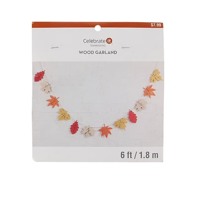 6ft. Wood Leaf Garland by Celebrate It™
