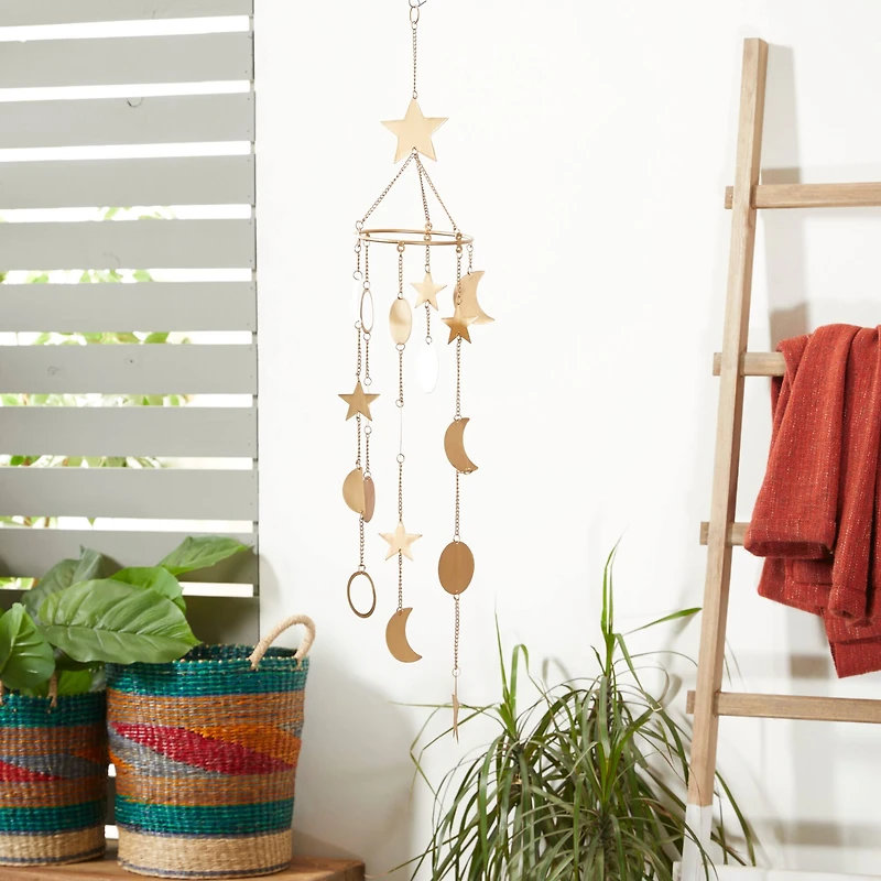39" Gold Metal Eclectic Moon & Stars Wind Chime