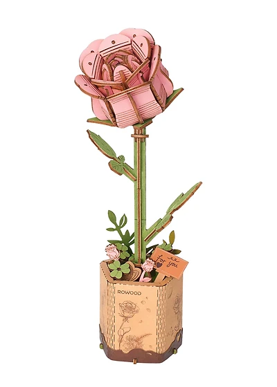 Rowood Pink Rose Wooden Bloom Craft