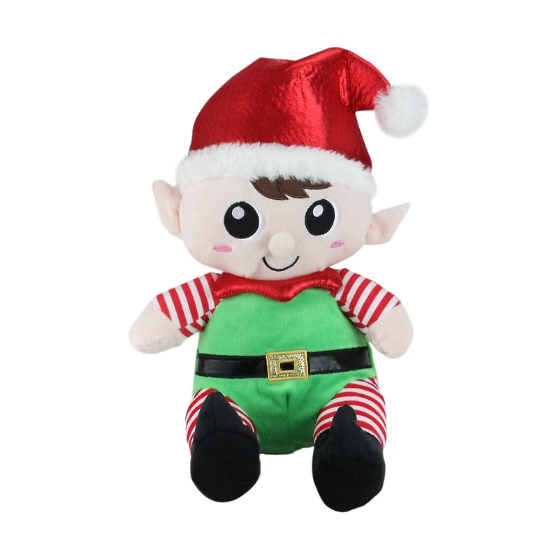 13" Red Plush Sitting Boy & Girl Christmas Elf Figure Set