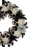 15" Skulls & Chains with Gray Roses Halloween Wreath