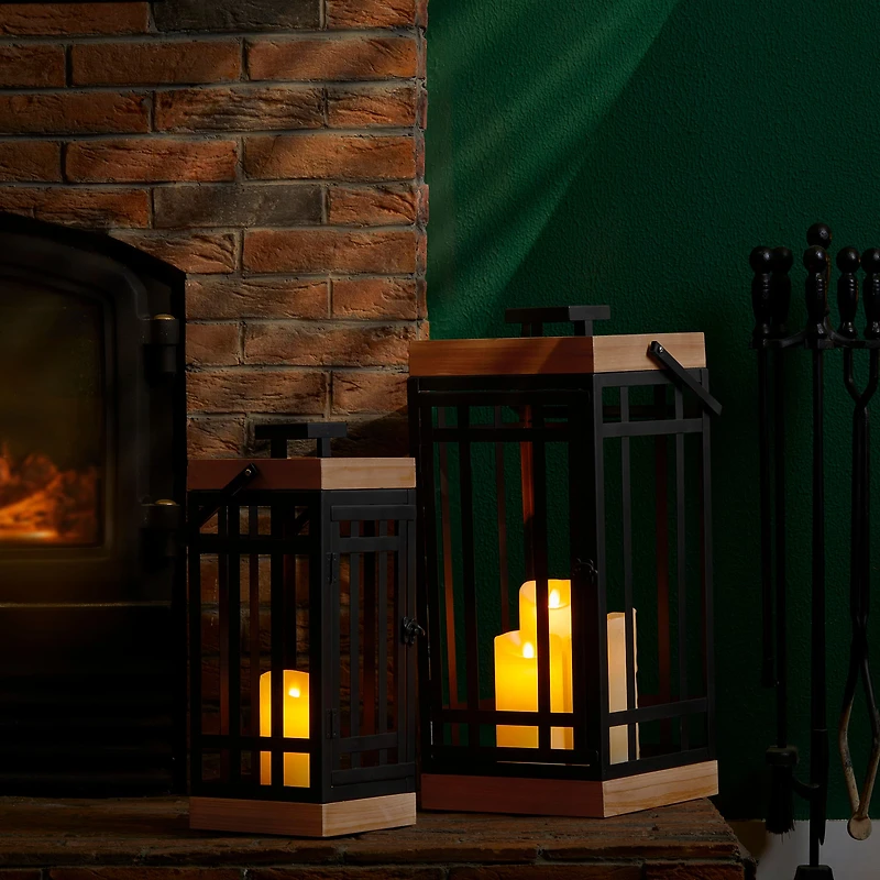 Glitzhome® Modern Square Metal & Wood Lanterns Set