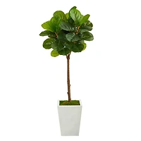 4ft. Fiddle Leaf Tree in White Metal Planter