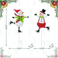 Glitzhome® 36" Metal Christmas Skiing Snowmen Yard Stake Set