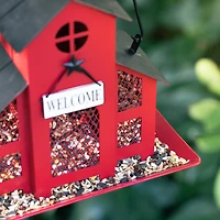 Glitzhome® 12" Red Metal Barn Hanging Bird Feeder