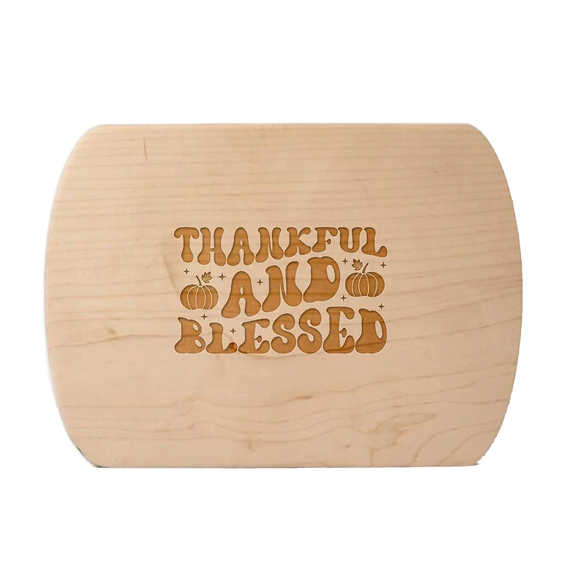 Thankful and Blessed 8" x 11" Maple Oval Cutting Board