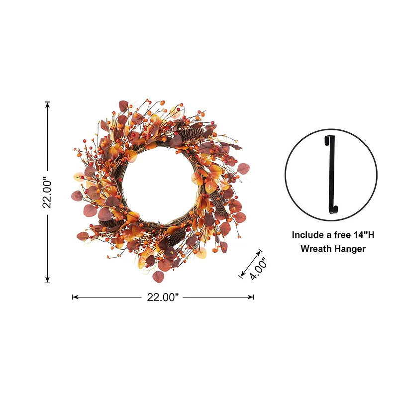 Glitzhome® 22" Fall Eucalyptus Berry Wreath